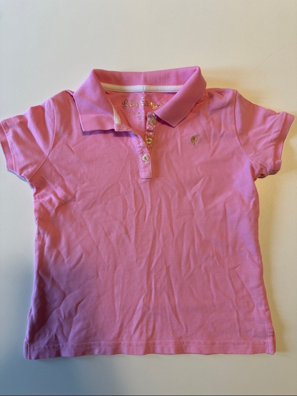 Lilly Pulitzer Girls' Pink Polo Top with Embroidered Palm